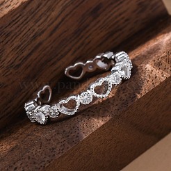 Hollow Heart S925 Sterling Silver Micro Pave Cubic Zirconia Open Cuff Rings for Women&nbsp;RJEW-R013-01S