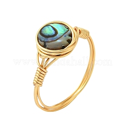 Copper Wired Natural Abalone Shell/Paua Shell Finger Rings for Women&nbsp;RJEW-JR01055