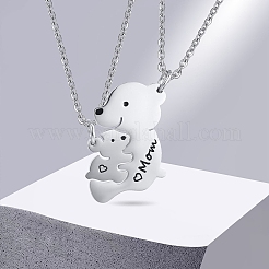 201 Stainless Steel Black Enamel Baby Bear Mother Bear Split Pendant Necklaces for Mother's Day&nbsp;WG98DEA-03