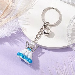 Glass Seed & Plastic Pearl & Alloy Keychain&nbsp;KEYC-MZ00025-04