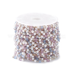 Cube & Round Glass & ABS Imitation Pearl Beaded Chains&nbsp;CHS-P016-43G-01