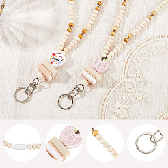Wood & Silicone Retractable Badge Reel with Chains&nbsp;HJEW-SC00157