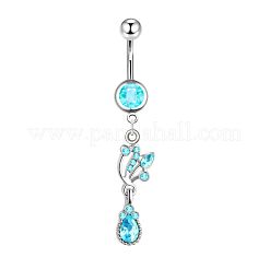 304 Stainless Steel Cubic Zirconia Teardrop Dangle Belly Rings&nbsp;WG60E11-03