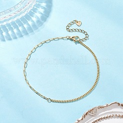 Brass Curb Chain & Paperclip Chain Anklets with 201 Stainless Steel End Chain Heart Charms&nbsp;AJEW-AN00762