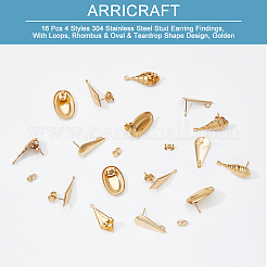 16Pcs 4 Style 304 Stainless Steel Stud Earring Findings&nbsp;STAS-AR0001-40