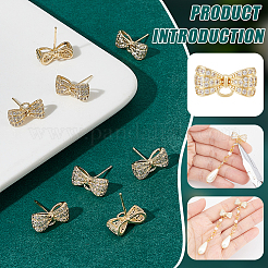 4 Pairs Rack Plating Brass Micro Pave Cubic Zirconia Bowkont Earring Findings&nbsp;KK-BC0013-71G