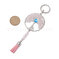 Tree of Life Alloy Natural Rose Quartz & Synthetic Moonstone Keychain&nbsp;KEYC-JKC00987-01