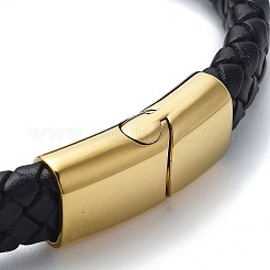Men's Braided Black PU Leather Cord Bracelets&nbsp;BJEW-K243-52G