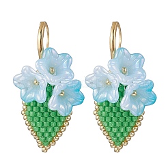 Handmade Glass Seed Beaded Flower Leverback Earrings&nbsp;EJEW-MZ00487-03