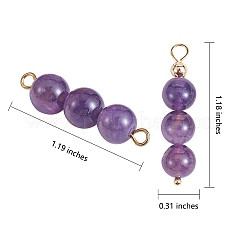 10Pcs Triple Natural Amethyst Round Beaded Connector Charms&nbsp;PALLOY-SW00003-01