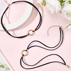 Alloy Ring Link Black Faux Suede Choker Necklaces&nbsp;NJEW-WH20002-11E