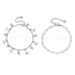 304 Stainless Steel Paperclip & Figaro Chain Bracelets for Women&nbsp;BJEW-JB12445-04