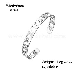 304 Stainless Steel African Symbol Hollow Open Cuff Bangles for Women&nbsp;WG47EAD-03