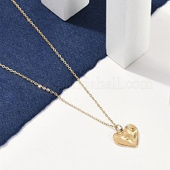 Ion Plating(IP) 304 Stainless Steel Textured Heart Pendant Cable Chain Necklaces for Women&nbsp;NJEW-P320-08G