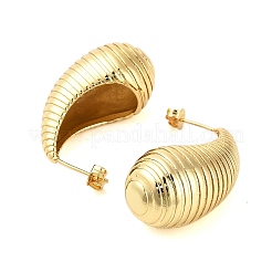 Rack Plating Grooved Teardrop Brass Stud Earrings for Women&nbsp;EJEW-B053-01G-02