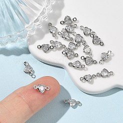SHEGRACE Brass Pave Clear Cubic Zirconia Heart Connector Charms&nbsp;XGRQ2O907-448P