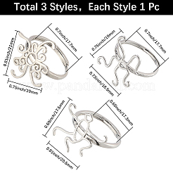 3Pcs 3 Styles Adjustable Brass Ring Components&nbsp;FIND-SC0016-75