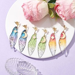 3 Pairs 3 Style Moon & Star Alloy Asymmetrical Earrings&nbsp;EJEW-TA00413