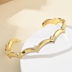 Brass Micro Pave Clear Cubic Zirconia Cuff Bangles for Women&nbsp;BJEW-A172-04G