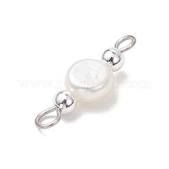 Natural Cultured Freshwater Pearl Potato & Round Electroplate Non-magnetic Synthetic Hematite Beaded Connector Charms&nbsp;PALLOY-JF04191-02