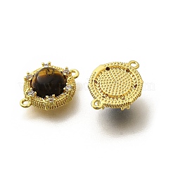 Brass Clear Cubic Zirconia Flat Round Links Connector Charms&nbsp;KK-K398-25G