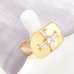 Brass Micro Pave Clear Cubic Zirconia Cuff Open Rings&nbsp;KK-CBA960E-21G