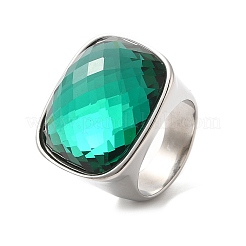 Faceted Glass Rectangle Finger Ring&nbsp;RJEW-E162-11P