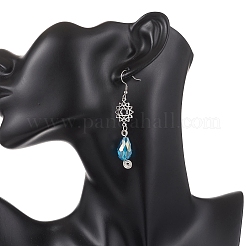 Teardrop with Flower Alloy Glass Dangle Earrings&nbsp;EJEW-JE06819-01