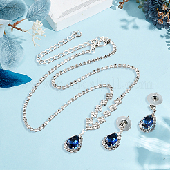 3 Sets 3 Colors Brass Rhinestone Pendant Necklace & Stud Earring Sets&nbsp;SJEW-GO0001-11