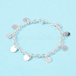 304 Stainless Steel Flat Round Charm Bracelets with Cable Chains for Women&nbsp;BJEW-G669-25S