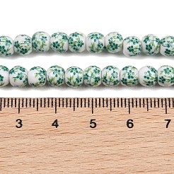 Handmade Flower Printed Porcelain Ceramic Beads Strands&nbsp;PORC-M005-6mm-07