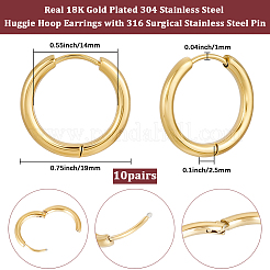 10 Pairs Ion Plating(IP) 304 Stainless Steel Huggie Hoop Earrings&nbsp;EJEW-BBC0002-19C