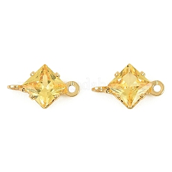 Brass Pave Cubic Zirconia Rhombus Connector Charms&nbsp;KK-P347-04G-02