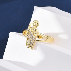 Brass Micro Pave Clear Cubic Zirconia Cuff Rings for Women&nbsp;RJEW-U047-05G