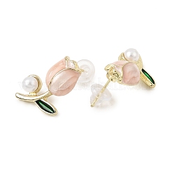 2 Pairs Alloy Enamel & Rhinestone & Plastic Pearls Stud Earrings for Women&nbsp;AL-CBA004A-05G