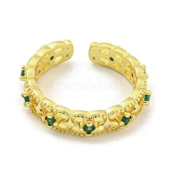 Hollow Brass Micro Pave Green Cubic Zirconia Cuff Rings&nbsp;RJEW-L113-007G