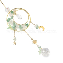 Natural Green Aventurine & Brass Ring Suncatcher with 304 Stainless Steel Sun Moon Star Charm&nbsp;HJEW-JM05009-02