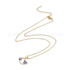 Clear Cubic Zirconia Ring with Evil Eye and Butterfly Pendant Necklace&nbsp;NJEW-O125-54G