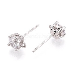 925 Sterling Silver Micro Pave Clear Cubic Zirconia Stud Earring Findings&nbsp;STER-N016-58B-P
