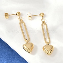 304 Stainless Steel Heart Dangle Stud Earrings&nbsp;EJEW-V004-01G