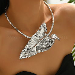 Exaggerated Zinc Alloy Crystal Rhinestone with Plastic Pearl Leaf Choker Necklaces for Women&nbsp;FS-WGACF56-02