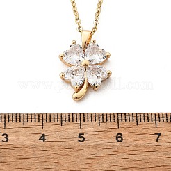 Brass Micro Pave Cubic Zirconia Four Leaf Clover Pendant Neckalces for Women&nbsp;NJEW-S448-02G