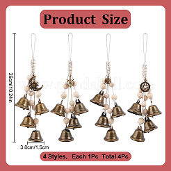 4Pcs 4 Styles Iron Bell Pendant Decoration&nbsp;HJEW-GO00087