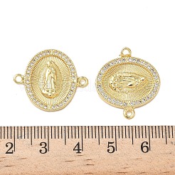Religion Brass Micro Pave Clear Cubic Zirconia Oval with Virgin Mary Connector Charms&nbsp;KK-L243-21G