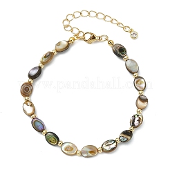 Natural Paua Shell & Brass Beaded Bracelets for Women&nbsp;BJEW-JB13708