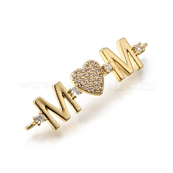 Mother's Day Brass Micro Pave Cubic Zirconia Mom Heart Connector Charms&nbsp;KK-Z155-03G-01