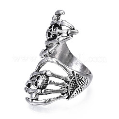 Gothic Punk Skull Hand Alloy Open Cuff Ring for Men Women&nbsp;RJEW-T009-57AS