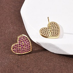 Heart Brass Micro Pave Cubic Zirconia Stud Earrings&nbsp;EJEW-H178-01G