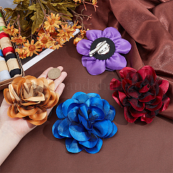 4Pcs 4 Colors 3D Flower Iron with Satin Fabric Safety Pin&nbsp;JEWB-PH0001-46