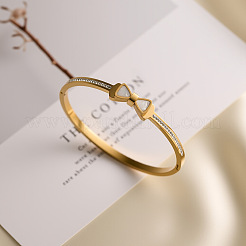 304 Stainless Steel & Crystal Rhinestone & Natural Shell Hinged Bangles for Women&nbsp;WG71A98-01